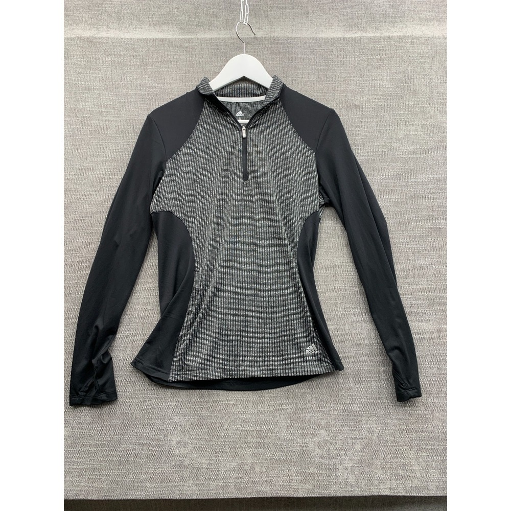 Adidas Golf Top Womens Small Gray Black Mock Neck Quarter Zip Logo Performance